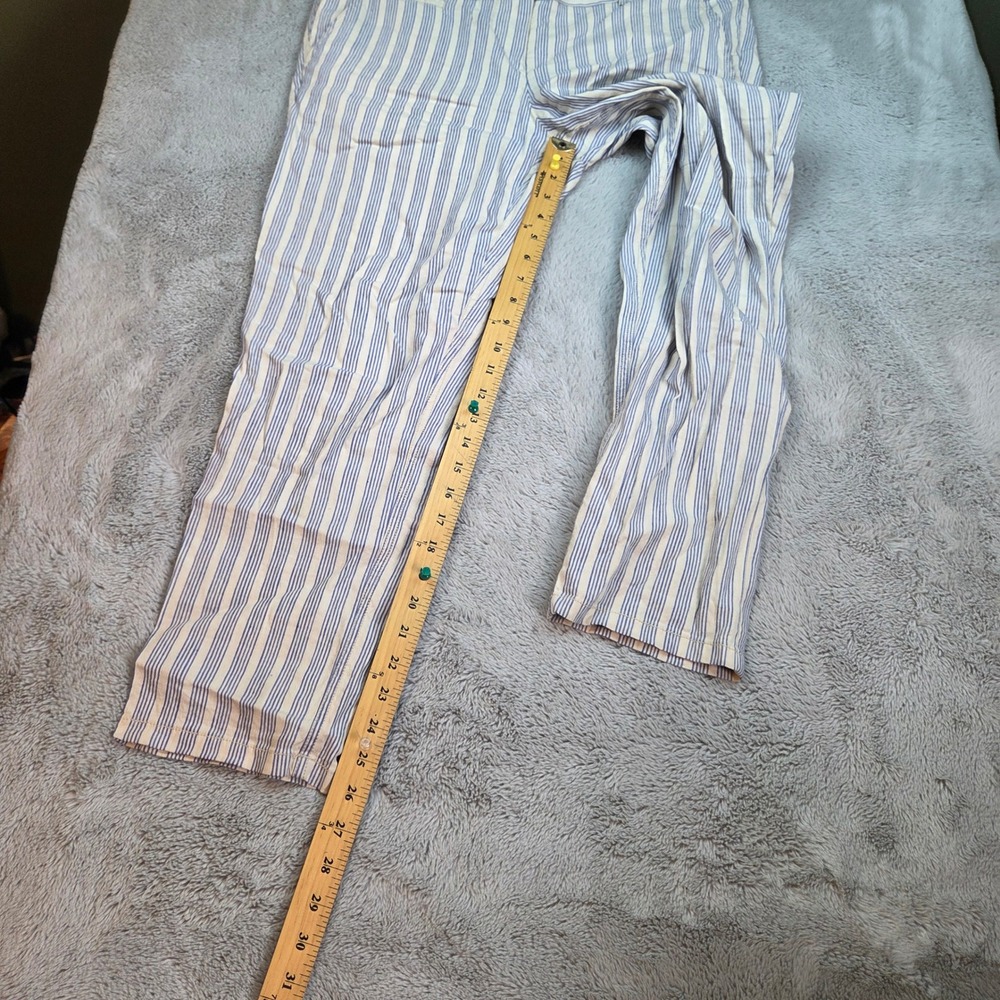 Ann Taylor LOFT Linen Striped Marisa Fit Cropped Pants Women Sz 10 Blue & Cream - Picture 5 of 9